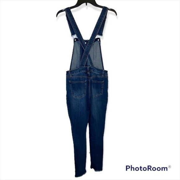 Refuge Dark Wash Denim Skinny Overalls Size Small - Picture 2 of 5